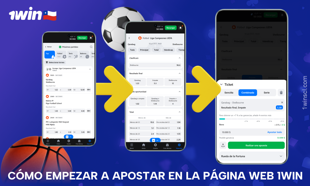 Para apostar en 1win los jugadores de Chile deben acceder a su cuenta, seleccionar el deporte y el evento, especificar el importe en el cupón y confirmar la apuesta